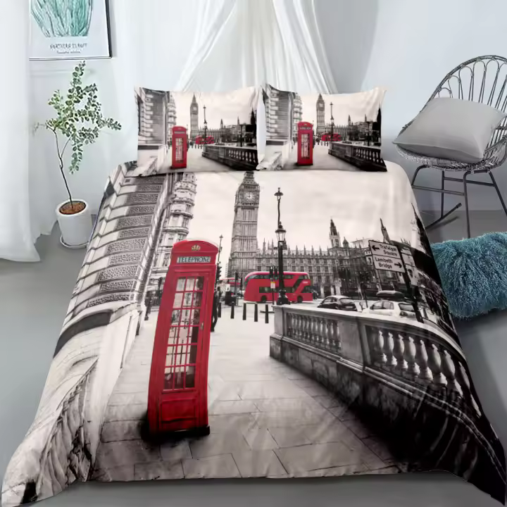 Juego de Cubiertas de Edredón Romántico de Torre Eiffel 3PCS Poliéster para Cama de Rey, Reina, Tamaño Completo y Twin - 1