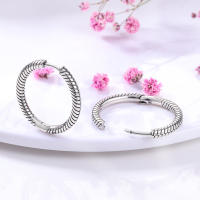 Pendientes de aro para mujer, de Plata de Ley 925, elegantes, con dije circular roscado, pendientes de aro para mujer, regalos de joyería - details 2