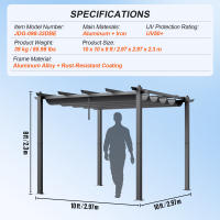 VEVOR pérgola retráctil para exteriores, pérgola de aluminio con toldo retráctil, pérgola moderna con toldo para sombra - details 6