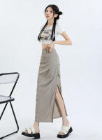 Lucyever-Falda larga ajustada de cintura alta para mujer, faldas Midi con abertura lateral, estilo coreano, Y2K - details 2