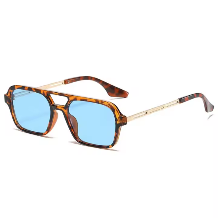 Gafas De Sol cuadradas con montura pequeña para mujer, gafas De Sol De lujo a la moda De diseñador De marca para mujer, gafas De Sol Vintage huecas De leopardo azul - 1