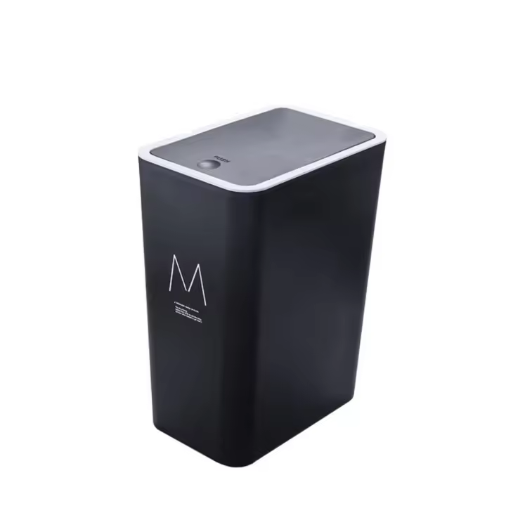 Cubo de basura de plástico Rectangular con tapa, papelera nórdica, hogar - 1