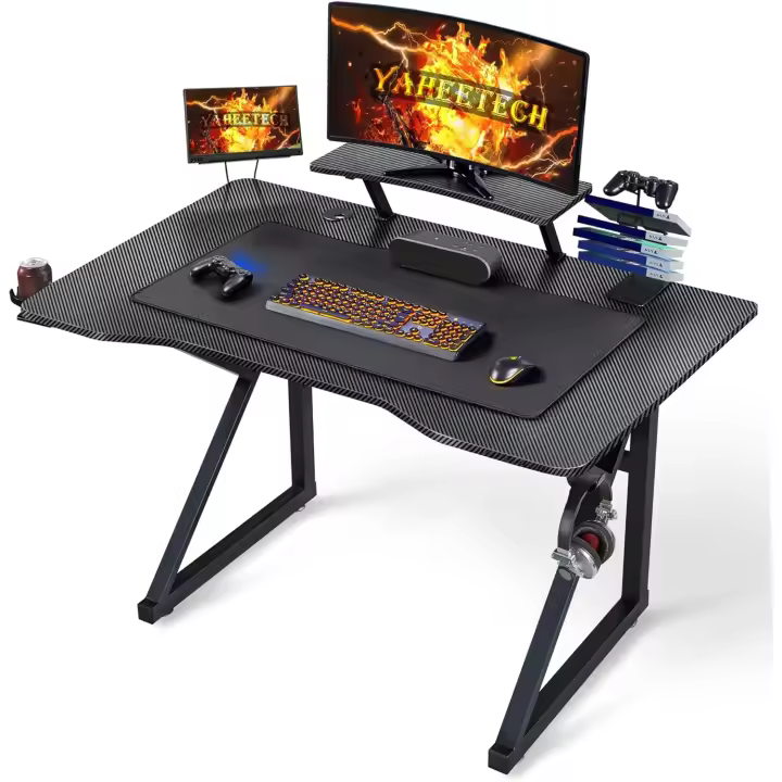 Mesa de Juego Ergonómica 100 cm × 60 cm Para Ordenador con Soporte y Gancho para Auriculares - 1