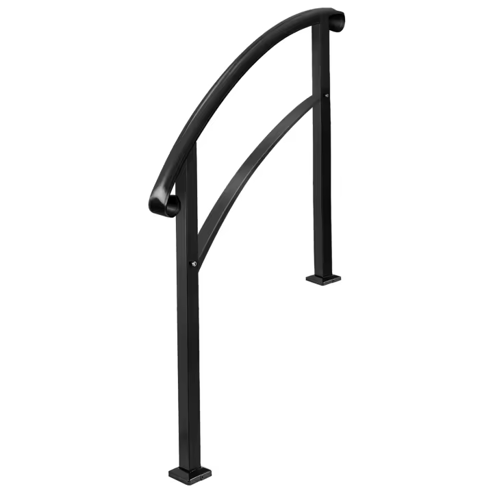 SucceBuy Pasamanos de Hierro Forjado de 4 Pasos para 1-4 Pasos, Riel de Escalera para Exteriores Negro Mate con Kit de Instalación - 1