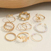 Anillo de Metal con Perla y Flor de Imitación Diseño de Onda Giratoria - details 4