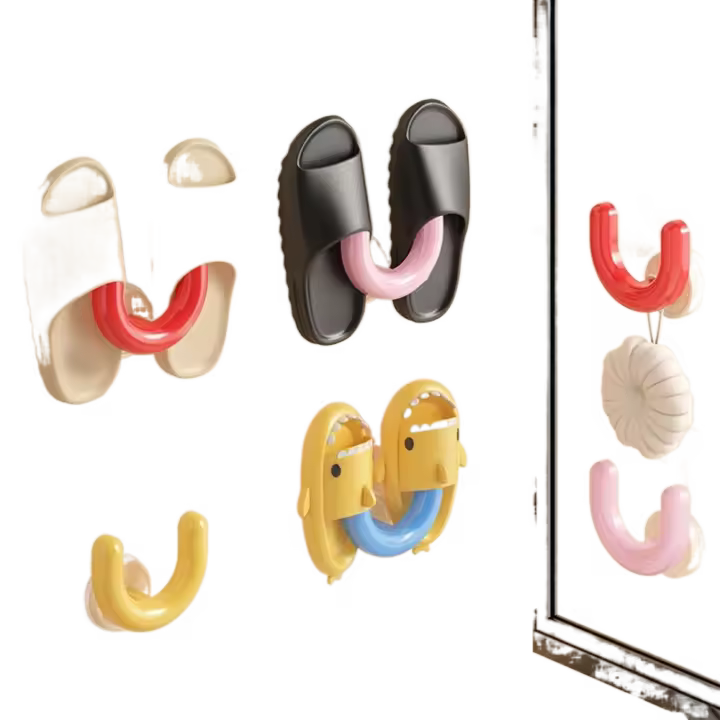 Estante de almacenamiento de zapatillas con ventosa de plástico, estante para zapatillas en U montado en la pared, sin perforaciones, colgador de zapatos para ahorro de espacio, 2 uds. - 1