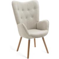 salón Butaca nórdica sillón Acolchado con Reposabrazos y Patas de Madera, Beige, 66x71x108cm - details 0
