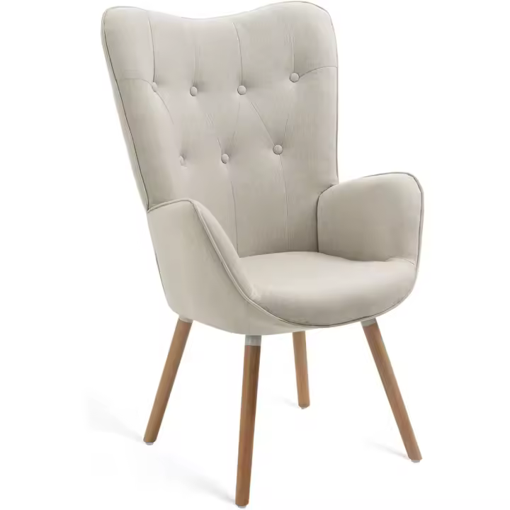 salón Butaca nórdica sillón Acolchado con Reposabrazos y Patas de Madera, Beige, 66x71x108cm - 1