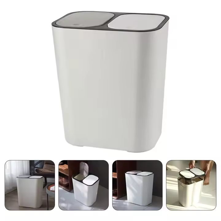 Caja de basura doble, Cubo de reciclaje, compartimentos dobles, seco y húmedo cubo de basura, caja de basura clasificada - 1