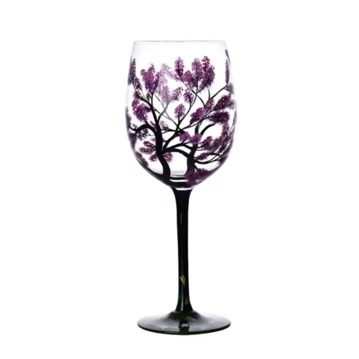 Copas pintadas a mano de árbol de las cuatro estaciones, copa de vino única de cristal de patas altas, cristalería para familiares y amigos, envío directo - 1