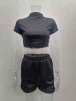 Conjunto de Pantalones Cortos Delgados de Moda Verano 2024 Top Corto Ajustado de Color Sólido y Shorts Estilo Callejero para Mujeres - details 4