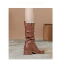 Botas Altas De Tacón Grueso Para Mujer, Botas De Moto De Cabeza Cuadrada, Nuevas Botas De Vaquero Occidental - details 7