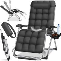 Tumbona plegable y resistente |   Silla de Jardín, Capacidad de 200 kg, Acolchado Ergonómico Extra Ancho, Respaldo Ajustable, Almohada para el Cuello y Portavasos Beige - details 18