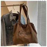 Bolsos de mano coreanos simples con cordón, bolso de compras ligero de gran capacidad, bolso de hombro informal con letras de diseñador para mujer - details 11
