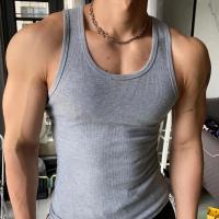 Chaleco de color sólido para hombre, camiseta sin mangas con cuello redondo para fitness, ropa de calle informal transpirable, ropa de ocio de verano para deportes - details 0