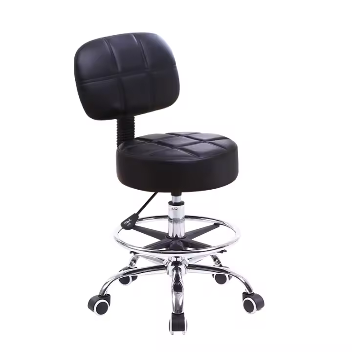 KKTONER-Taburete de Laboratorio de Cuero PU Giratorio Redondo, Silla de Trabajo con Respaldo Ajustable en Altura, Color Negro - 1