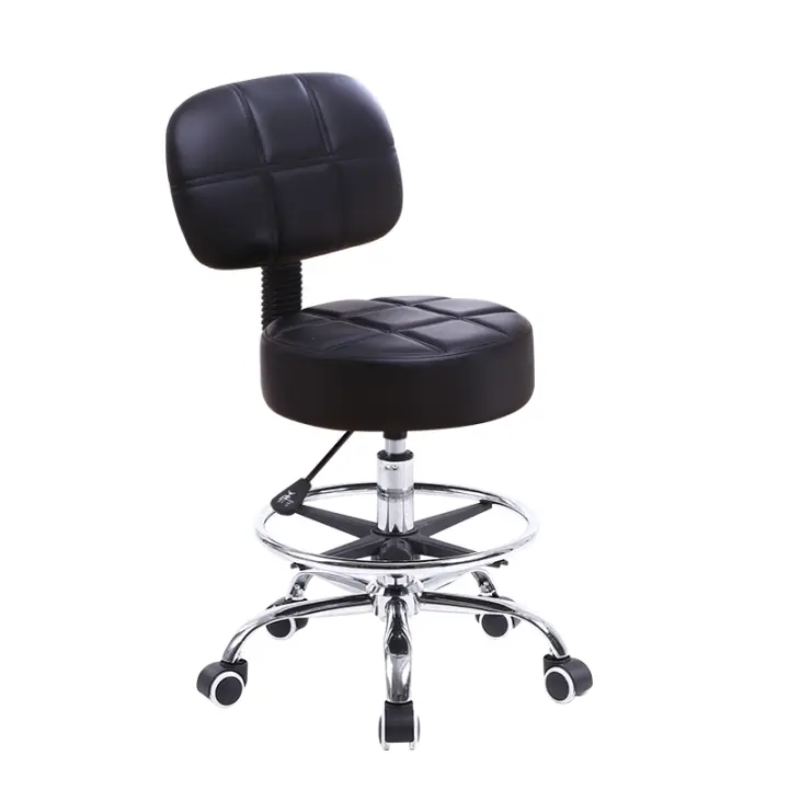 KKTONER-Taburete de Laboratorio de Cuero PU Giratorio Redondo, Silla de Trabajo con Respaldo Ajustable en Altura, Color Negro - 1
