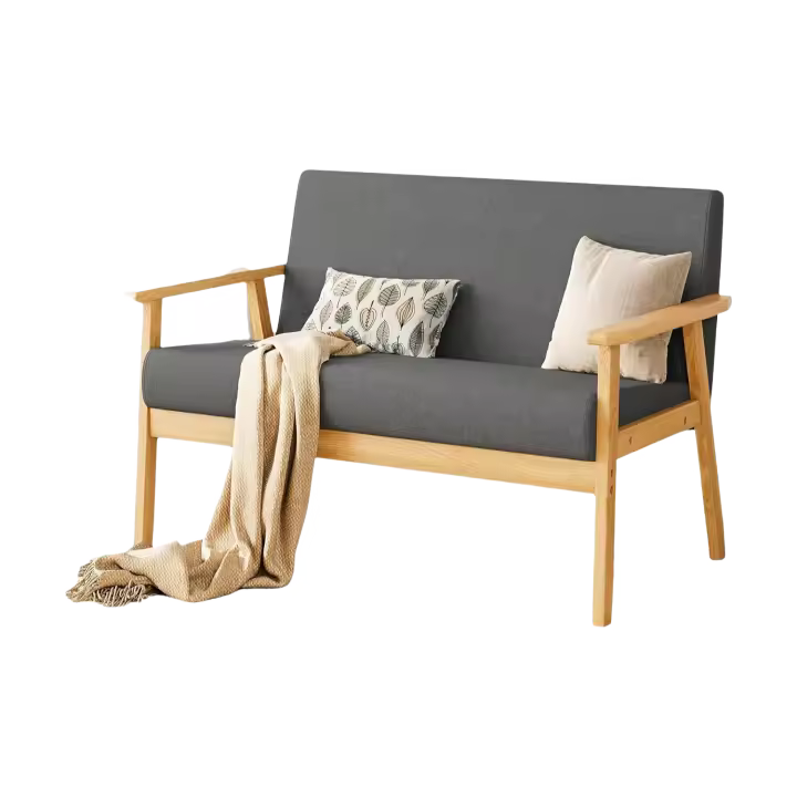 Sofá de 2 Plazas Moderno y Escandinavo, Lounge de Madera y Tela de Lino Tapizado Para Salón, Dormitorio, Oficina - Gris Oscuro, 113 x 67 x 75 cm - 1