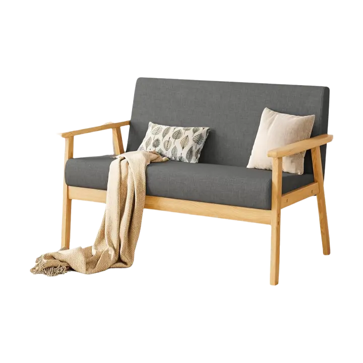 Sofá de 2 Plazas Moderno y Escandinavo, Lounge de Madera y Tela de Lino Tapizado Para Salón, Dormitorio, Oficina - Gris Oscuro, 113 x 67 x 75 cm - 1