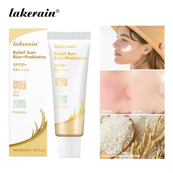 Lakerain SPF50 + arroz + probióticos protector solar protección de la piel maquillaje refrescante crema de protección solar resistencia UV protector solar Facial nuevo - 1