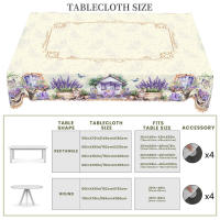 Mantel redondo de lino lavanda con estampado de gato bonito disponible en 5 tamaños elegante mesa de cocina de jardín para uso diario en el hogar - details 5