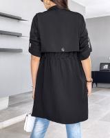 Ropa de mujer 2025 Otoño e Invierno moda suelta Color sólido manga enrollable chaqueta cortavientos de longitud media - details 14
