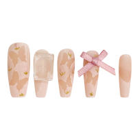 Uñas Postizas De Presión Hechas a Mano En Color Rosa Mate Con Patrón De Mariposa Y Lazo Diseño Coreano Dulce Para Mujeres Y Niñas - details 2