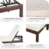 Taburete de Jardín Exterior de Ratán y Acero Tumbona de Piscina con Resaldo Ajustable en 6 Posiciones Tumbona de Playa Estable y Resistente a Intemperie Limpieza Fácil - details 35