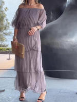 2025 nuevas mujeres elegantes y de moda vendedoras calientes con vestido de pastel con borde de volantes y hombros descubiertos - details 4