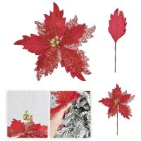 Creativo con tallo flores artificiales de Navidad brillantes hechas a mano flor de lentejuelas simuladas DIY adornos de árbol de Navidad Año Nuevo - details 3