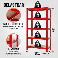 2X Estanterías Almacenaje Metálicas Cargas Pesadas 1750Kg 180x90x40cm Más Altas Rojas - details 2