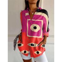 Camisa holgada informal artística estampada a la moda para mujer con botones rectos, Tops S-3XL - details 1