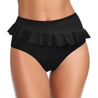 Pantalones de baño con volantes para mujer, Bikini de cintura alta sólido, parte inferior adelgazante, traje de baño a la cadera, calzoncillos, pantalones cortos de baño simples y exquisitos - details 1