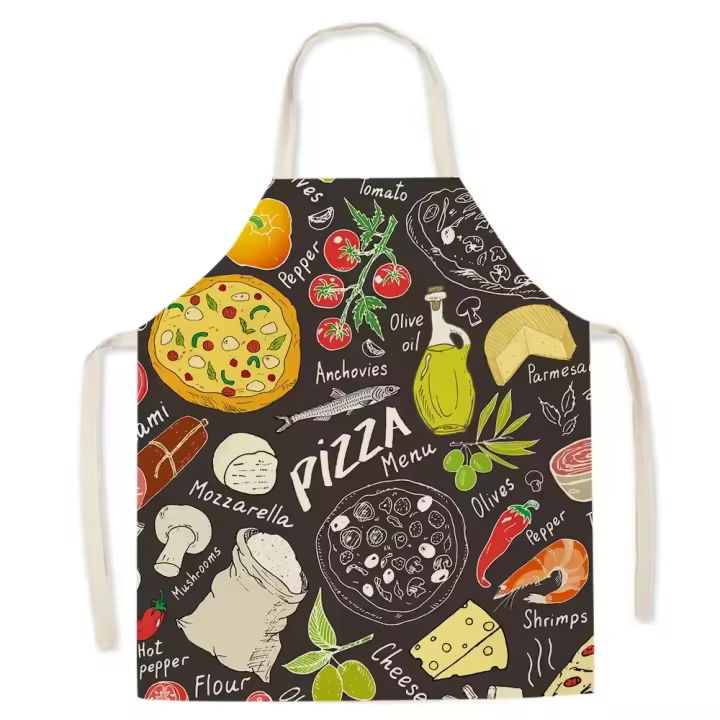 Delantal de Cocina con diseño Gourmet bonito para hombres, hamburguesa, patatas fritas, patrón de Pizza, delantal sin mangas para niños, delantales de Cocina para mujeres, Delantal Cocina - 1