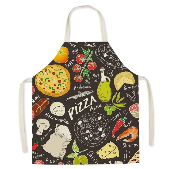 Delantal de Cocina con diseño Gourmet bonito para hombres, hamburguesa, patatas fritas, patrón de Pizza, delantal sin mangas para niños, delantales de Cocina para mujeres, Delantal Cocina - 1