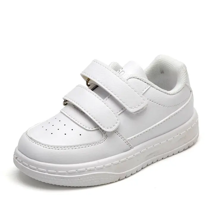 Zapatillas deportivas blancas para niños y niñas, zapatos de tenis escolares informales, transpirables, de cuero PU, zapatos deportivos antideslizantes a la moda. - 1