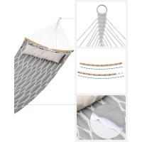 Hamaca de Bambú con Barras Separadoras Curvas Desmontables, Almohada, 200 x 140 cm, Carga 225 kg, Gris y Beige - details 5