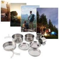 8 Unids/set utensilios de cocina para camping, kit de herramientas desordenado, ollas, tazones y sartenes de acero inoxidable con platos, mochilas, - details 2
