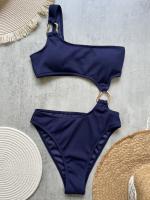 Traje de Baño de Una Pieza de Corte Alto Traje de Baño Liso de Hombro Único para Mujeres - details 7