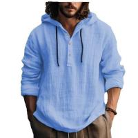 Blusa con capucha para hombre, camisa de manga larga con cuello Henley, cordón, informal, Azul, Naranja, primavera, verano, 3xl, 2xl, 44, 42, talla grande - details 1