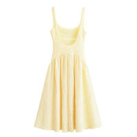 Elegante Vestido Amarillo de Lona Texturada Cuello Cuadrado A-Línea Casual de Vacaciones para Mujeres Verano 2025 - details 7