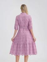 Marwin-Vestido de algodón con agujeros para mujer, Vestido informal de cintura alta con volantes y cuello en V, con volantes - details 20