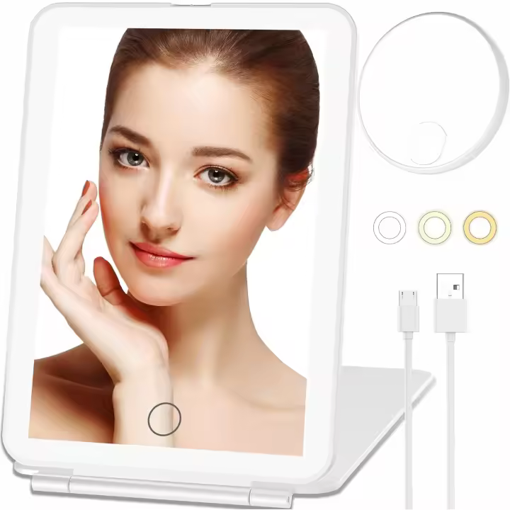 Espejo de maquillaje con aumento de 10 aumentos, tocador con 80 luces LED, elementos esenciales de viaje para mujer - 1