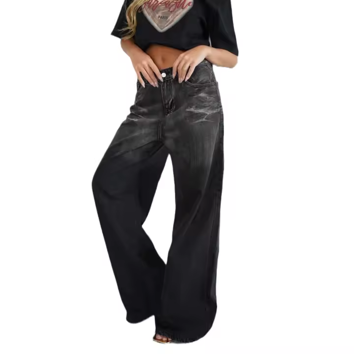 Estilo Retro estilo callejero cintura baja gradiente desgastado fregona Jeans mujer verano 2024 moda todo a juego nuevo - 1