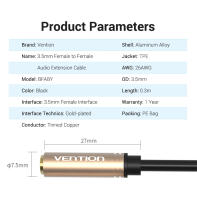 Vention Jack Cable de Audio estéreo hembra a hembra de 3,5mm Cable de extensión auxiliar chapado en oro para auriculares, portátil, teléfono, Cable auxiliar PS3 - details 8