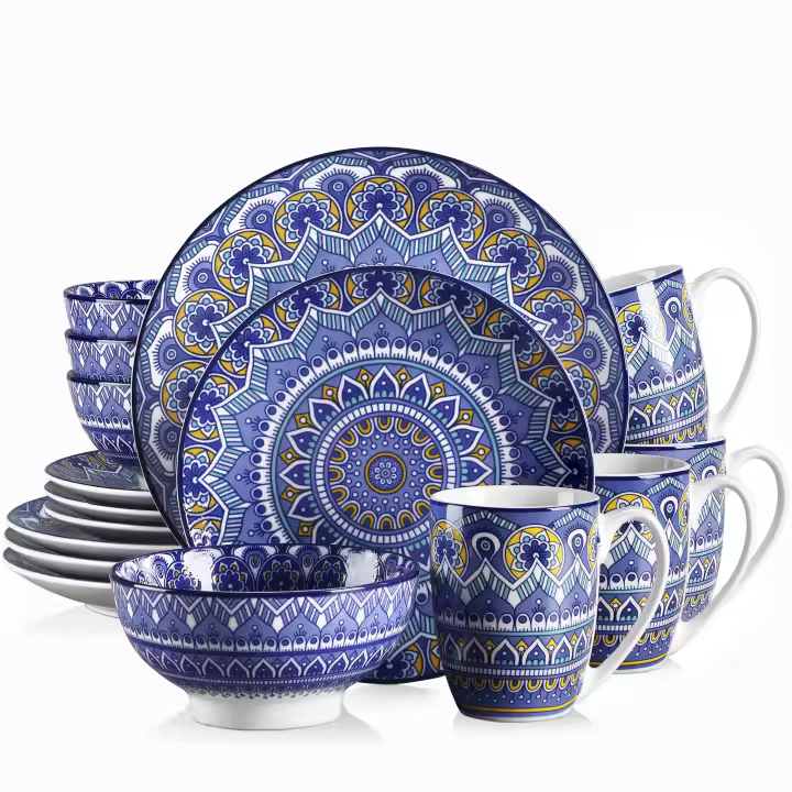 VANCASSO 16 piezas vajilla de porcelana azul con estampado de Mandala Para 4 Personas - 1