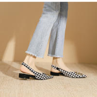 Zapatos a cuadros de tacón bajo con hebilla de metal poco profundos estilo francés nuevo para mujer - details 20