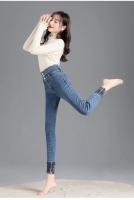 Pantalones vaqueros térmicos de lana gruesa para mujer, Vaqueros ajustados cálidos de cintura alta, pantalones pitillo con botones elásticos, pantalones vaqueros informales de terciopelo para mamá - details 24
