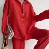 Conjunto de dos pantalones largos con mangas para mujer, camisa holgada con bolsillo, traje informal, conjunto de 2 piezas, ropa Vintage - details 4