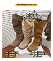 Botas con hebilla de cinturón Botas de vaquero de tacón alto de tacón grueso para mujer Botas de caballero esmeriladas - details 1